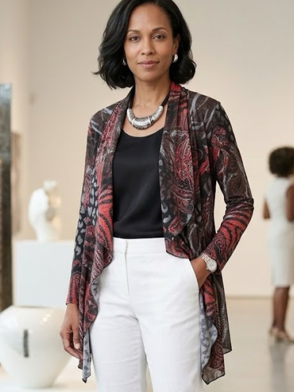 Frank Lyman Abstract Design Canadian Made Waterfall Cardigan – Size 12